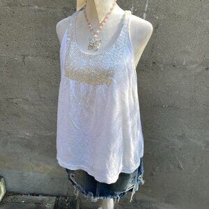 White Sequin-Embellished Tank Top